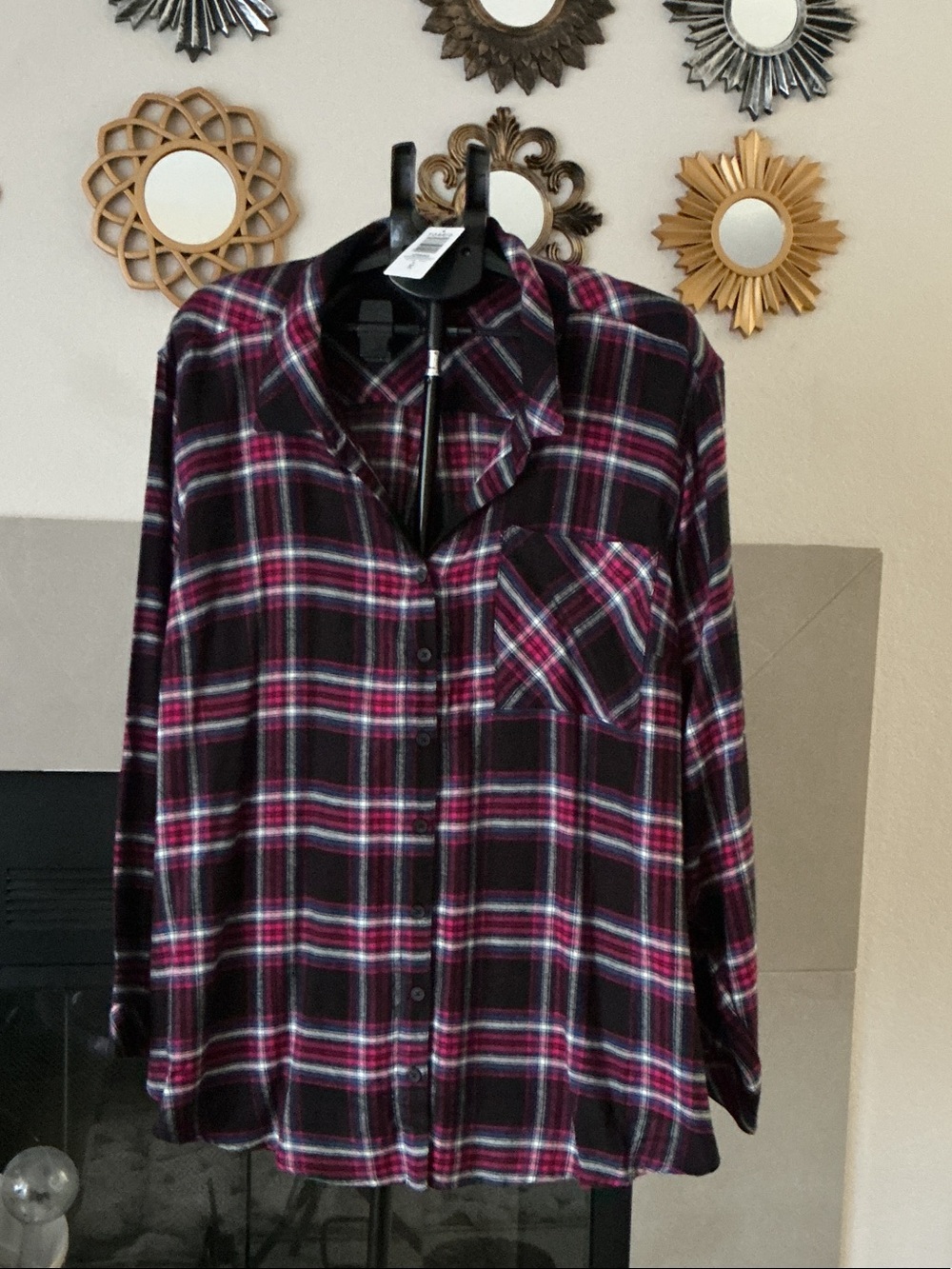 Torrid women’s Plaid Button-Up Shirt - Black & Pink